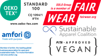 Fair Wear, Oeko-Tex, amfori, PETA approved vegan, Sustainable Apparel Coalition