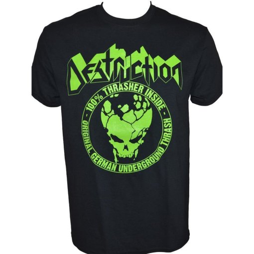 T-Shirt DESTRUCTION "100 % Thrasher - Green-Print on Black-Gildan-T-Shirt"